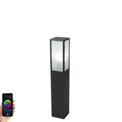 Smarte Steh-Außenleuchte schwarz mit geriffeltem Glas 80 cm inkl. WLAN A60 - Charlois