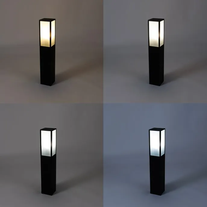 Smarte Steh-Außenleuchte schwarz mit geriffeltem Glas 80 cm inkl. WLAN A60 - Charlois