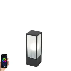 Smarte Steh-Außenleuchte schwarz mit geriffeltem Glas 40 cm inkl. WLAN A60 - Charlois