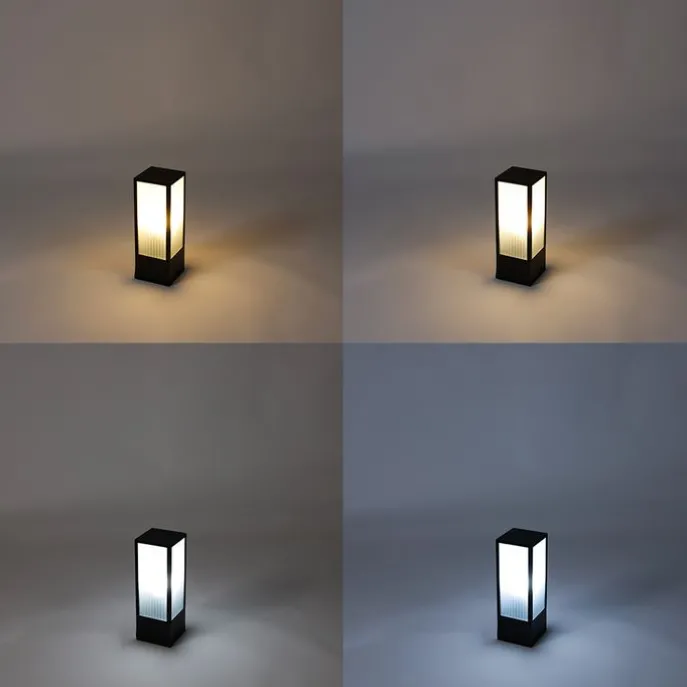 Smarte Steh-Außenleuchte schwarz mit geriffeltem Glas 40 cm inkl. WLAN A60 - Charlois