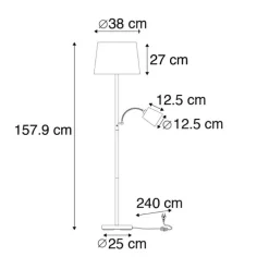 Smarte Stehleuchte aus Stahl mit weißem Schirm inkl. WiFi A60 und E14 - Retro
