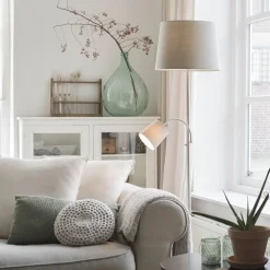 Smarte Stehleuchte aus Stahl mit grauem Schirm inkl. WiFi A60 und E14 - Retro