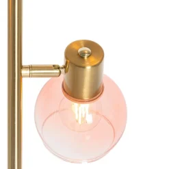 Smarte Stehleuchte Gold mit rosa Glas 3-Lichter inkl. 3 Wifi P45 - Vidro