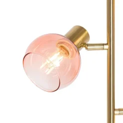 Smarte Stehleuchte Gold mit rosa Glas 3-Lichter inkl. 3 Wifi P45 - Vidro