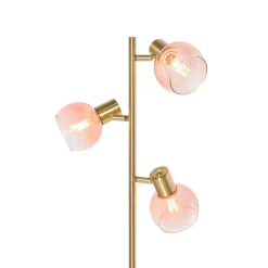 Smarte Stehleuchte Gold mit rosa Glas 3-Lichter inkl. 3 Wifi P45 - Vidro