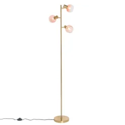 Smarte Stehleuchte Gold mit rosa Glas 3-Lichter inkl. 3 Wifi P45 - Vidro