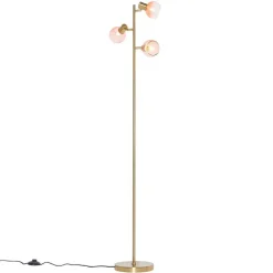Smarte Stehleuchte Gold mit rosa Glas 3-Lichter inkl. 3 Wifi P45 - Vidro