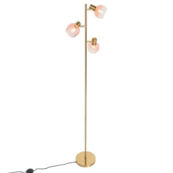 Smarte Stehleuchte Gold mit rosa Glas 3-Lichter inkl. 3 Wifi P45 - Vidro