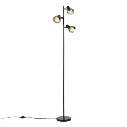 Smarte Stehleuchte schwarz mit Rauchglas inkl. 3 WiFi P45 - Vidro