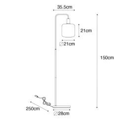 Smarte Stehleuchte Schwarz mit Messing und bernsteinfarbenem Glas inkl. WiFi G95 - Zuzanna
