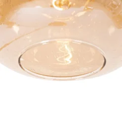 Smarte Stehleuchte Schwarz mit Messing und bernsteinfarbenem Glas inkl. WiFi G95 - Zuzanna