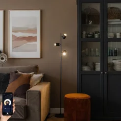 Smarte Stehleuchte Schwarz 3-flammig inkl. 3 Wifi GU10 50mm - Jeana