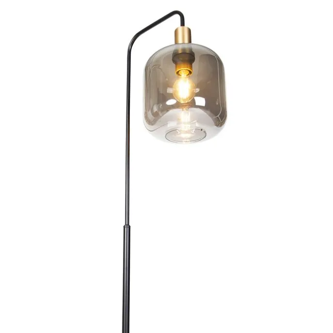 Smarte Stehleuchte schwarz mit Gold und Rauchglas inkl. WiFi A60 - Zuzanna