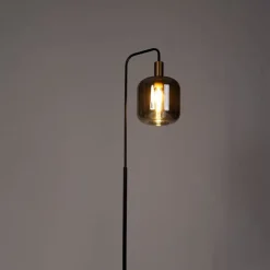 Smarte Stehleuchte schwarz mit Gold und Rauchglas inkl. WiFi A60 - Zuzanna