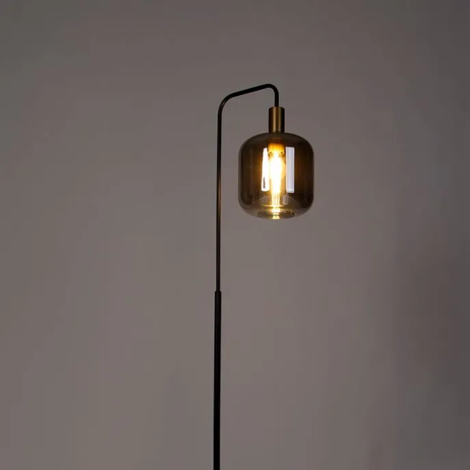 Smarte Stehleuchte schwarz mit Gold und Rauchglas inkl. WiFi A60 - Zuzanna