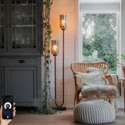 Smarte Stehleuchte Schwarz mit Rauchglas 2-flammig inkl. 2 Wifi ST64 - Laura