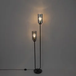 Smarte Stehleuchte Schwarz mit Rauchglas 2-flammig inkl. 2 Wifi ST64 - Laura