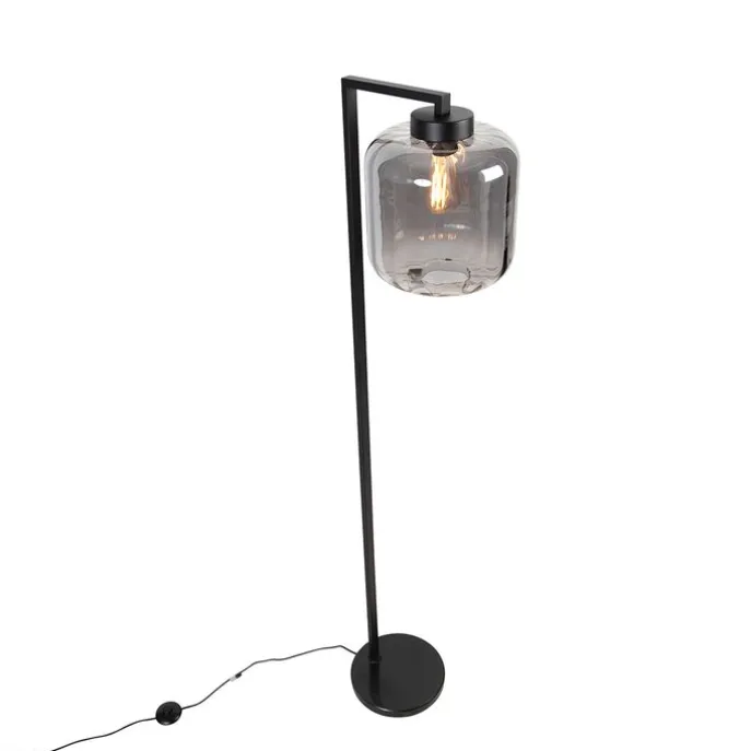 Smarte Stehleuchte schwarz mit Rauchglas inkl. WiFi ST64 - Qara Down