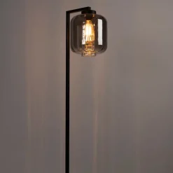 Smarte Stehleuchte schwarz mit Rauchglas inkl. WiFi ST64 - Qara Down