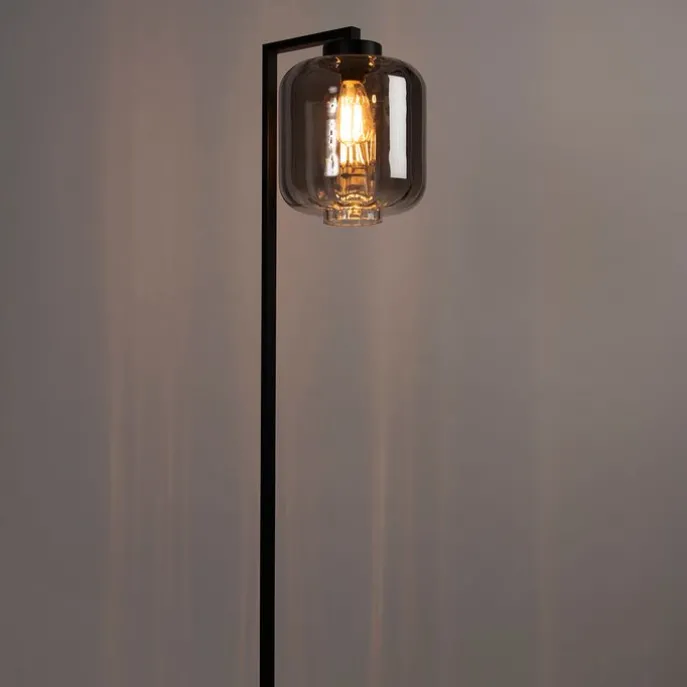 Smarte Stehleuchte schwarz mit Rauchglas inkl. WiFi ST64 - Qara Down