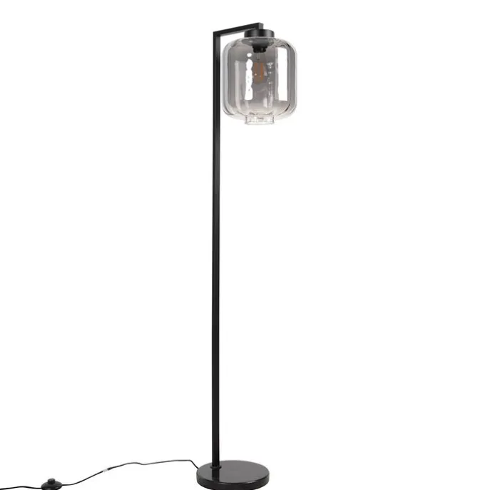 Smarte Stehleuchte schwarz mit Rauchglas inkl. WiFi ST64 - Qara Down