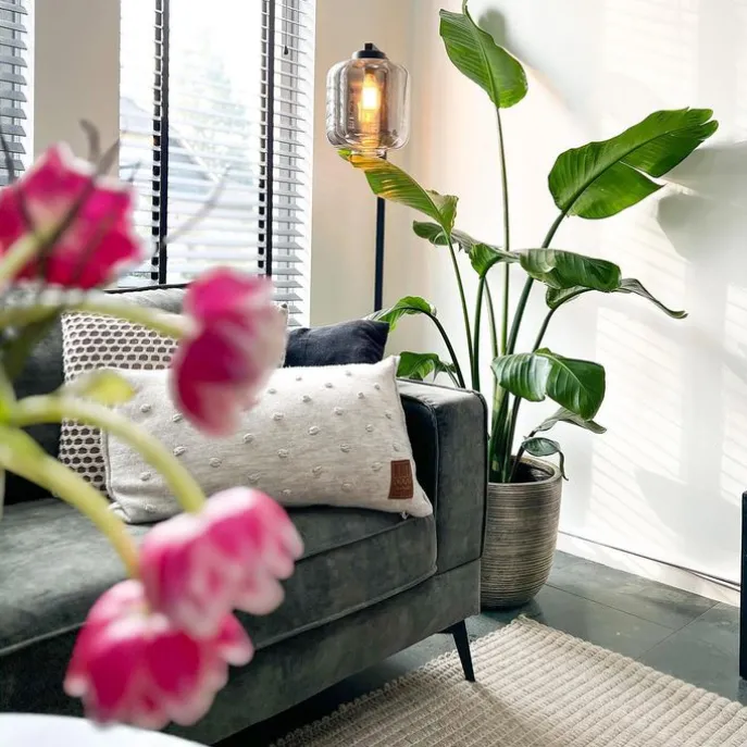 Smarte Stehleuchte schwarz mit Rauchglas inkl. WiFi ST64 - Qara Down