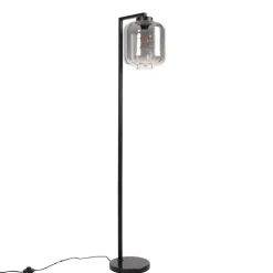 Smarte Stehleuchte schwarz mit Rauchglas inkl. WiFi ST64 - Qara Down