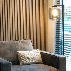 Smarte Stehleuchte schwarz mit Rauchglas inkl. WiFi ST64 - Qara Down