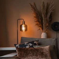 Smarte Tischlampe schwarz mit Gold und Rauchglas inkl. WiFi A60 - Zuzanna