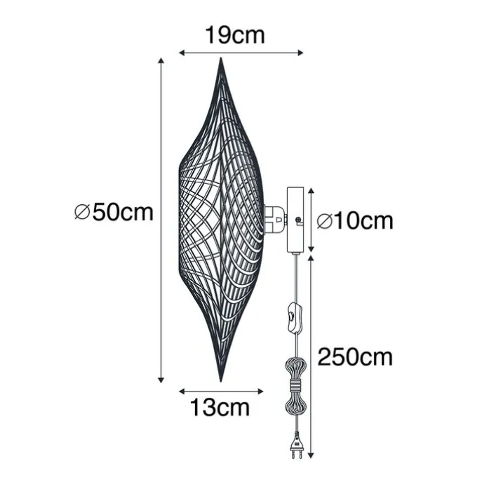 Smarte Wandleuchte Bambus 50 cm mit Stecker inkl. WLAN A60 - Rina