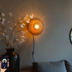 Smarte Wandleuchte Bambus 30 cm mit Stecker inkl. WiFi P45 - Rina