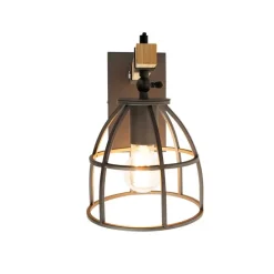 Smarte Wandleuchte dunkelgrau mit Holz verstellbar inkl. WiFi A60 - Arthur