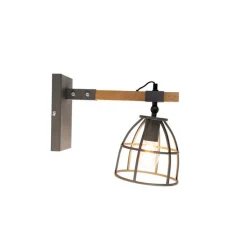 Smarte Wandleuchte dunkelgrau mit Holz verstellbar inkl. WiFi A60 - Arthur