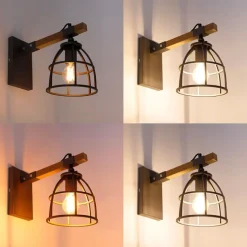 Smarte Wandleuchte dunkelgrau mit Holz verstellbar inkl. WiFi A60 - Arthur