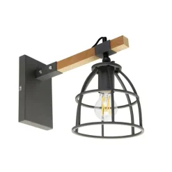Smarte Wandleuchte dunkelgrau mit Holz verstellbar inkl. WiFi A60 - Arthur