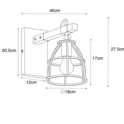 Smarte Wandleuchte dunkelgrau mit Holz verstellbar inkl. WiFi A60 - Arthur