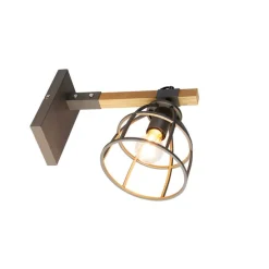 Smarte Wandleuchte dunkelgrau mit Holz verstellbar inkl. WiFi A60 - Arthur
