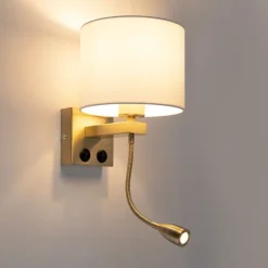 Smarte Wandleuchte Gold mit weißem Schirm inkl. WLAN A60 - Brescia