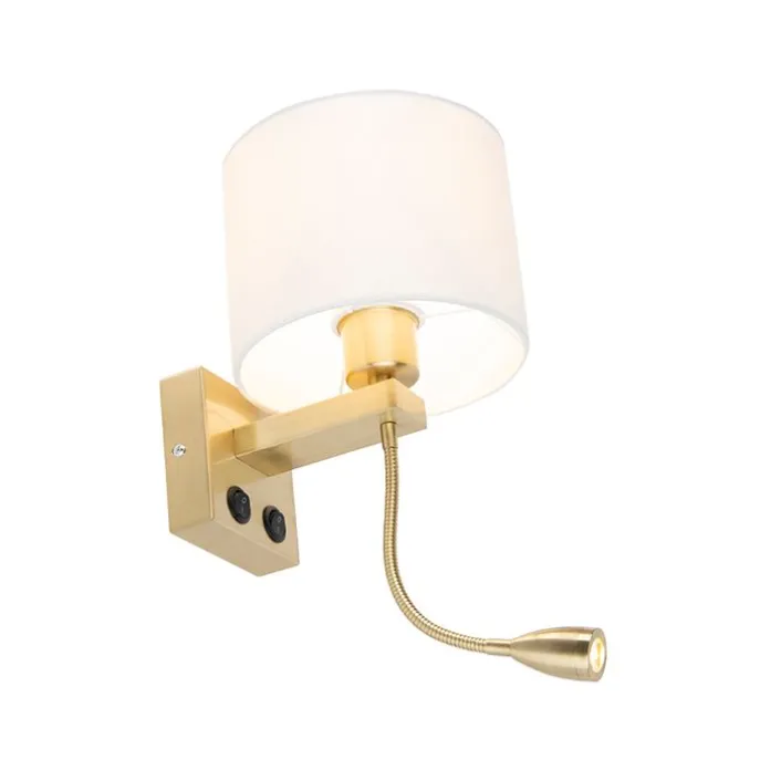 Smarte Wandleuchte Gold mit weißem Schirm inkl. WLAN A60 - Brescia