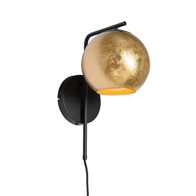 Smarte Wandleuchte schwarz mit Goldglas inkl. WiFi A60 - Bert