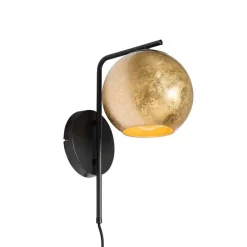 Smarte Wandleuchte schwarz mit Goldglas inkl. WiFi A60 - Bert