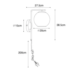 Smarte Wandleuchte schwarz mit Goldglas inkl. WiFi A60 - Bert