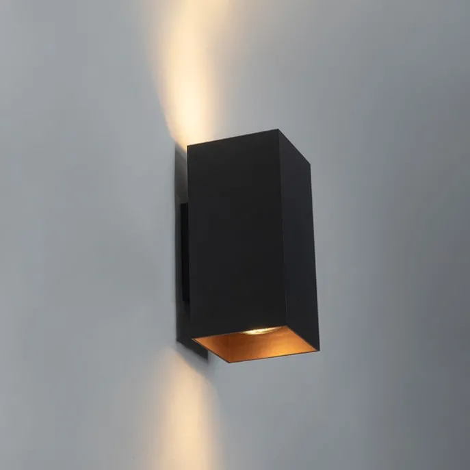 Smarte Wandleuchte schwarz mit goldenem Quadrat inkl. 2 WiFi GU10 - Sab
