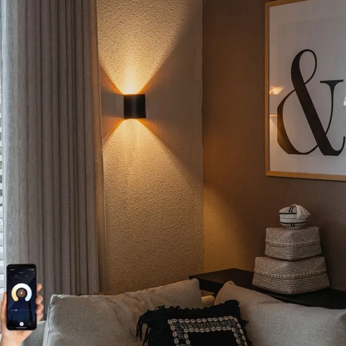 Smarte Wandleuchte schwarz mit Messing inkl. WiFi G9 - Sabbio