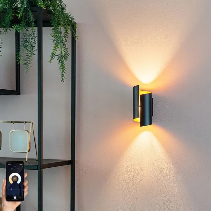 Smarte Wandleuchte schwarz mit goldener Innenseite inkl. WLAN G9 - Faldo