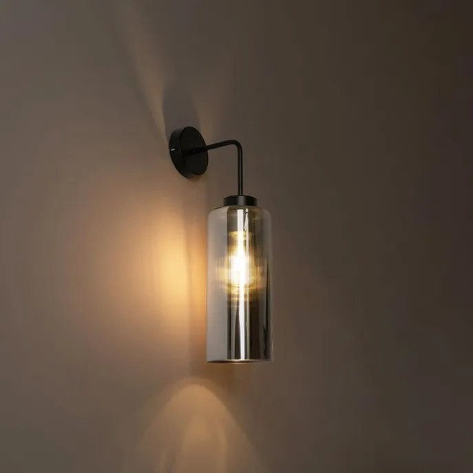Smarte Wandleuchte schwarz mit Rauchglas inkl. WiFi ST64 - Laura