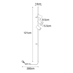 Smarte Wandleuchte schwarz mit Fußschalter 3-flammig inkl. 3 Wifi GU10 50mm - Jeana Luxe