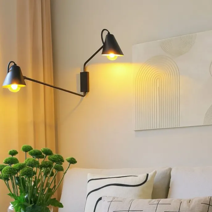Smarte Wandleuchte schwarz 2-flammig verstellbar inkl. Wifi A60 - Lune