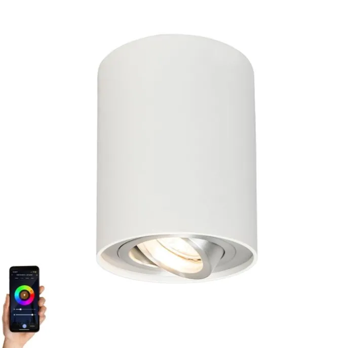 Smarter Aufbaustrahler weiß und Stahl neigbar inkl. Wifi GU10 - Rondoo up