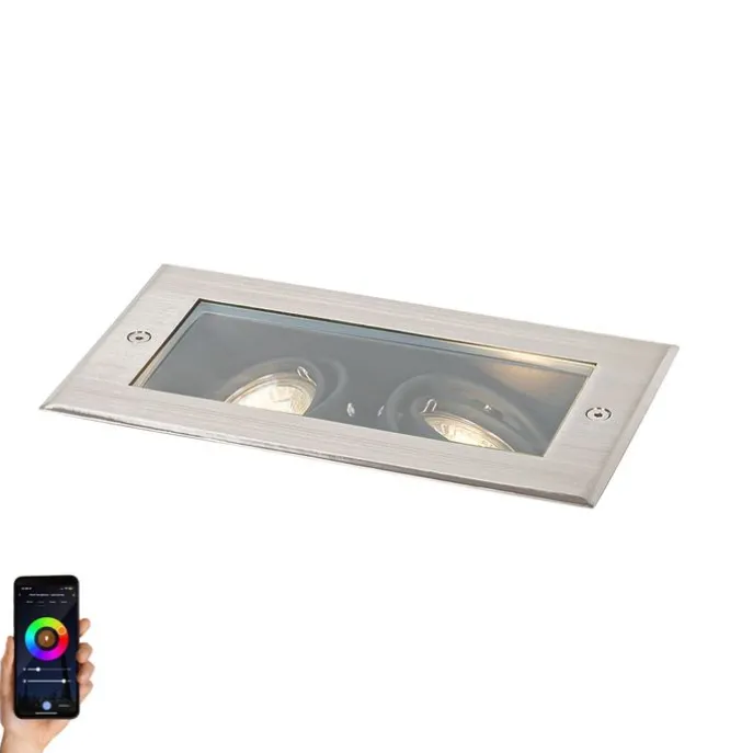 Smarter Bodeneinbaustrahler Stahl 2-flammig Verstellbar IP65 inkl. 2 GU10 50mm - Oneon